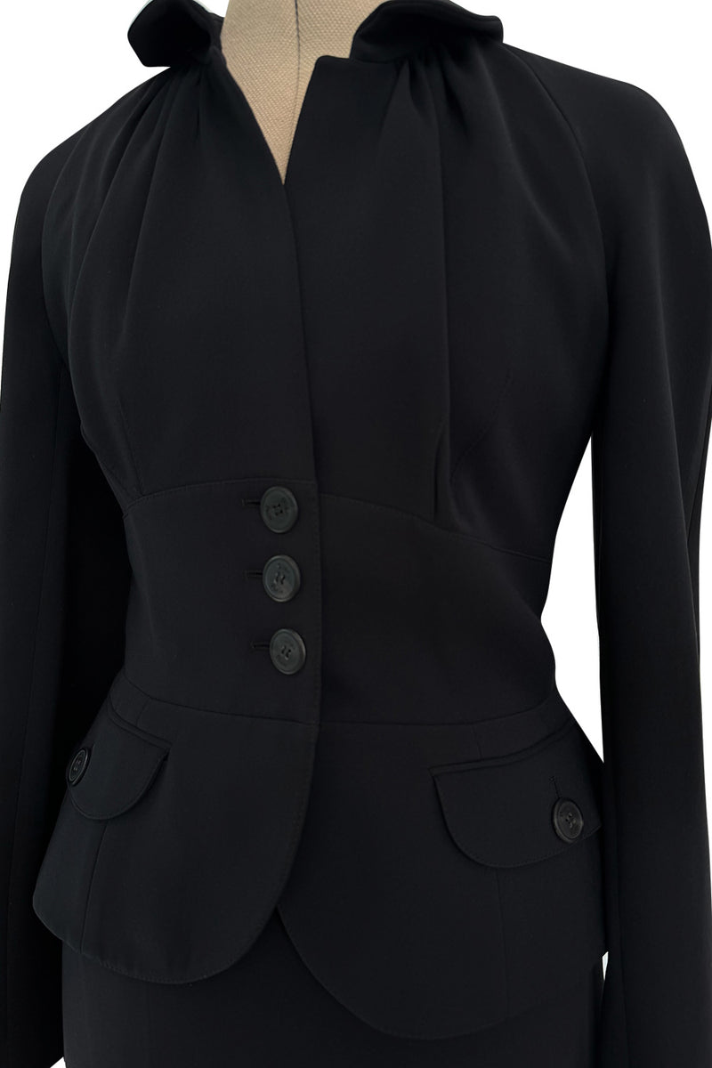 Pre-Fall 2011 Christian Dior by John Galliano Black Silk Suit w Back Flared Skirt & Gathered Detailed Jacket
