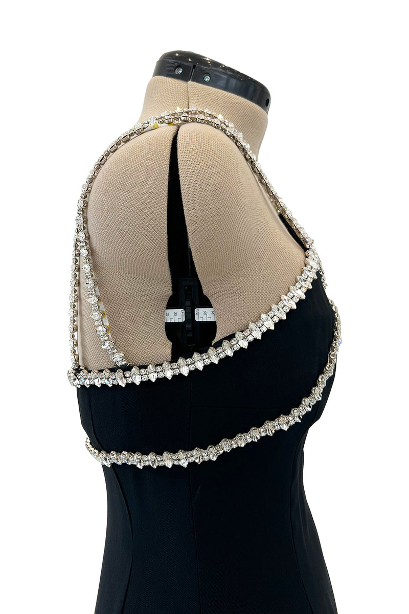 Incredible & Rare Fall 1995 Todd Oldham Runway Black Silk Creoe Dress w Large Crystal Detailing