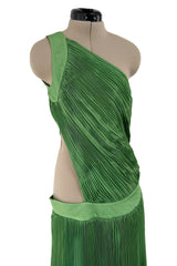 Very Rare Spring 2007 Roberto Cavalli Green Pleated Silk Chiffon Dress w Open Back & Sides