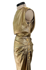 Iconic Fall 1991 Yves Saint Laurent Runway Slinky Gold Lame Dress w Gold Button Details