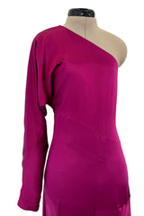 Chic Spring 2008 Yves Saint Laurent by Stefano Pilati Runway Look 35 Deep Fuchsia Pink Silk One Shoulder Dress