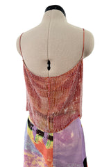 Prettiest Spring 2000 Giorgio Armani Runway Dusty Pink Beaded Halter Top & Silk Chiffon Skirt Set