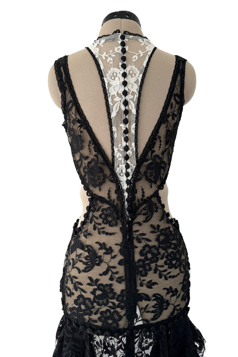 Exquisite Spring 2016 Alexander McQueen by Sarah Burton Runway Look 34 Black & White Lace Cut Out Dress