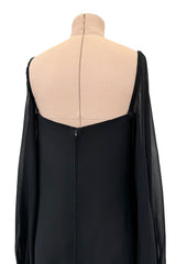 Minimalist c.1978 Pierre Cardin Haute Couture Black Silk Chiffon Dress w Huge Balloon Sleeves
