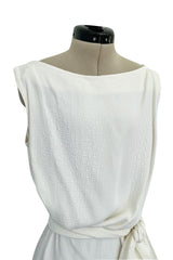 Yves Saint Laurent Spring 1993 minimalist White Dress w Raised Reptile Print