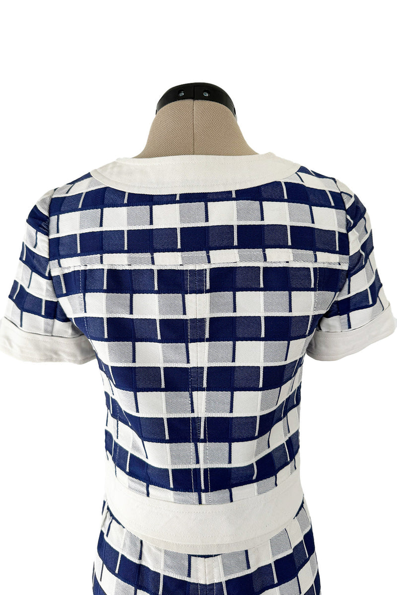 Cutest 1970s Andre Courreges Paris Numbered Hyperbole Blue & White Check Skirt & Jacket Suit Set