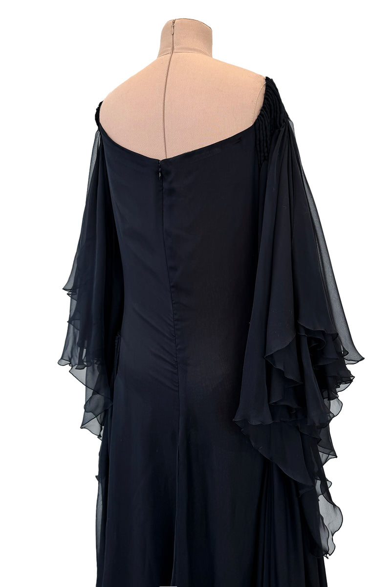 Beautiful Fall 2002 Valentino by Mr. Valentino Runway Look 65 Flowing Black Silk Chiffon Caftan Dress