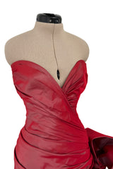 Exceptional Fall 1991 Emanuel Ungaro Haute Couture Runway Strapless Hand Draped Iridescent Silk Dress w Bow