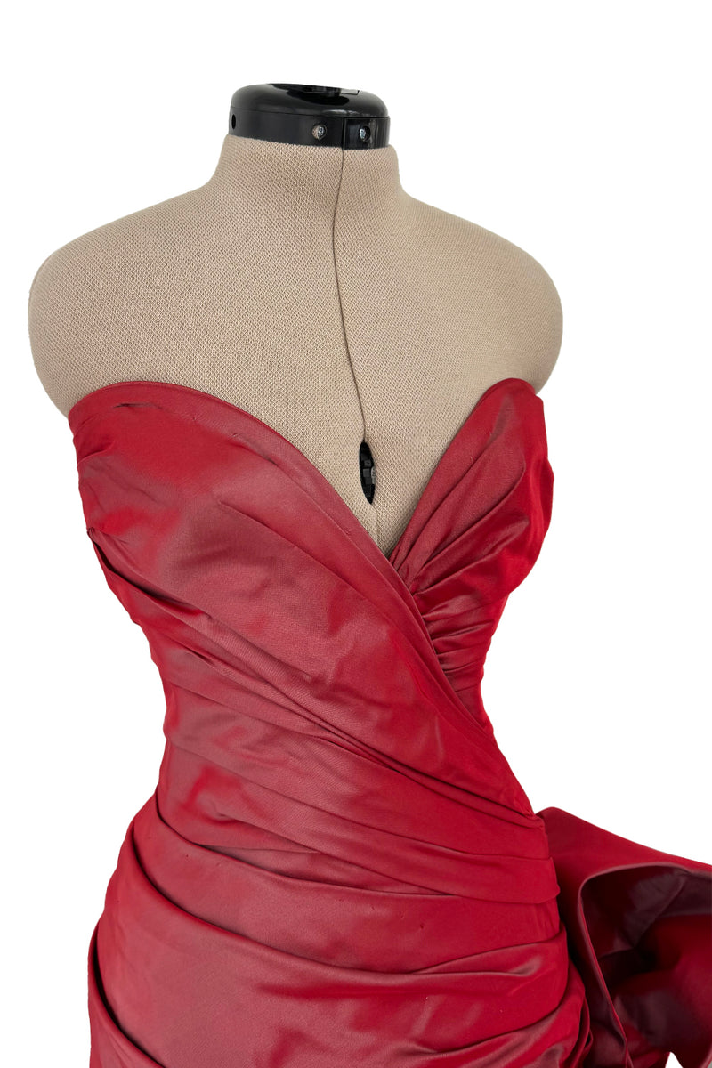 Exceptional Fall 1991 Emanuel Ungaro Haute Couture Runway Strapless Hand Draped Iridescent Silk Dress w Bow