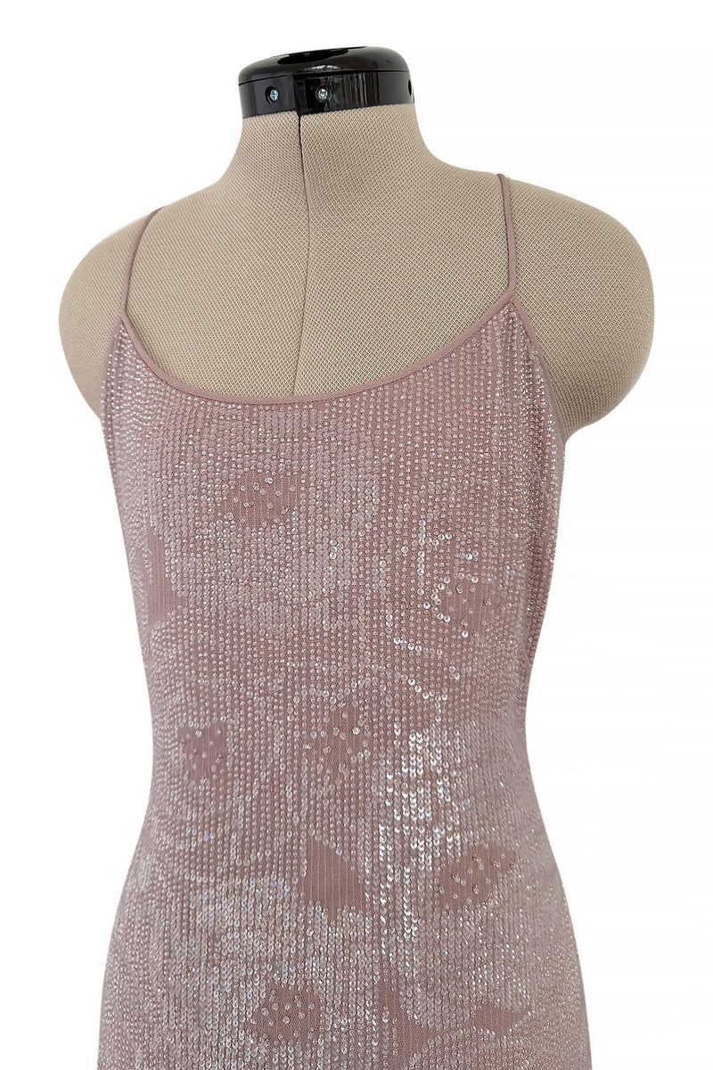 Exceptional Spring 1999 Giorgio Armani Runway Palest Ballet Nude Pink Floral Sequin Dress
