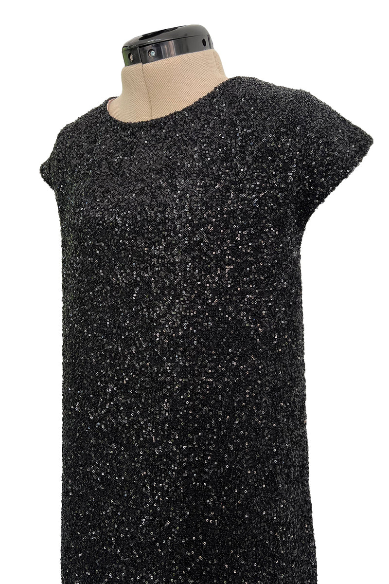 Glamourous 2014 Christian Dior by Raf Simons Densely Covered Black Sequin Dress w Pink Lining