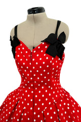 Spring 1988 Christian Lacroix Demi-Couture Runway Red Polkadot Dress w Detachable Sleeves