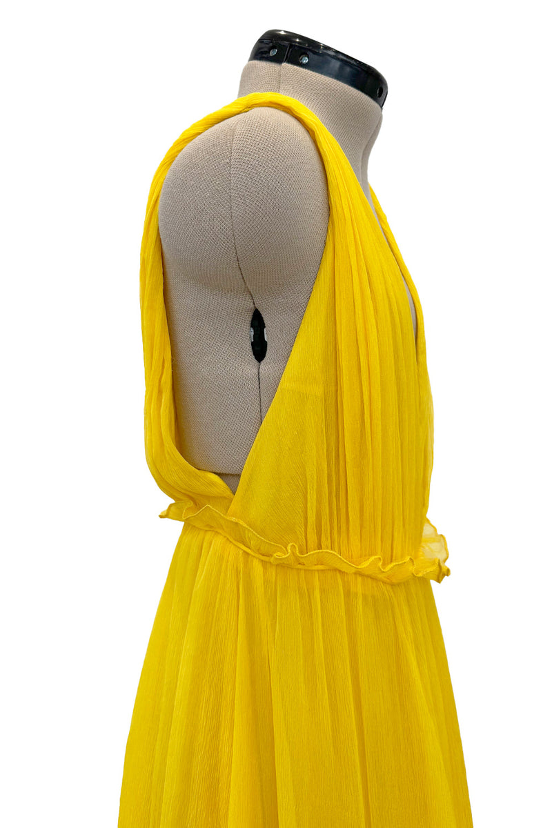 Resort 2018 Christian Dior by Maria Grazia Chiuri Runway Look 47 Plunge Yellow Silk Chiffon Dress Size 42