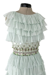 Spectacular Cruise 2009 Christian Dior by John Galliano Soft Pastel Blue-Green Ruffle Dress w Beading