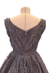 Exceptional 1950s Jacques Heim Golden Era Haute Couture Ultra Rare Purple-Gray Net & Handmade Lace Dress