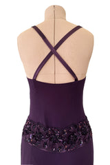 Gorgeous 2000s Valentino Roma Mauve Purple Silk Chiffon Dress w Sequin & Lace Detailing