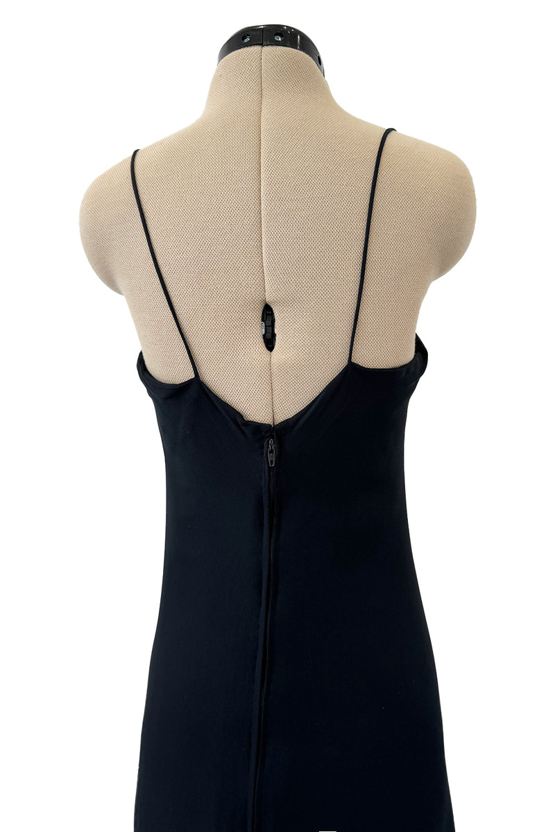 Exceptional 1970s George Stavropoulos Perfectly Minimalist Bias Cut Black Silk Chiffon Dress