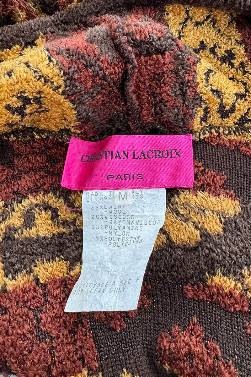 Fall 1994 Christian Lacroix Runway Knit Printed Striped Slouchy Cardigan w Original Belt