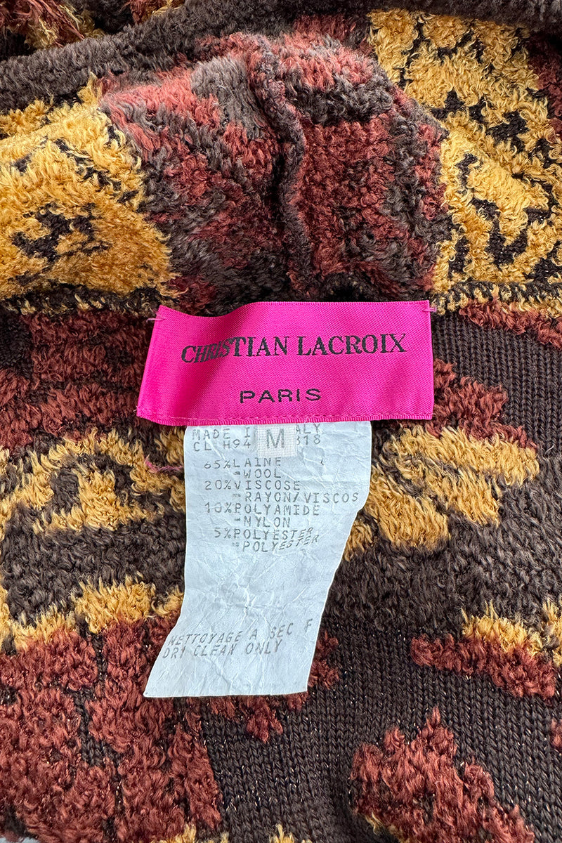 Softest Fall 1994 Christian Lacroix Runway Knit Printed Striped Slouchy Cardigan w Original Belt