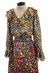 Numbered 1970s Christian Dior by Marc Bohan Demi-Couture Metallic Multi Color Silk Set