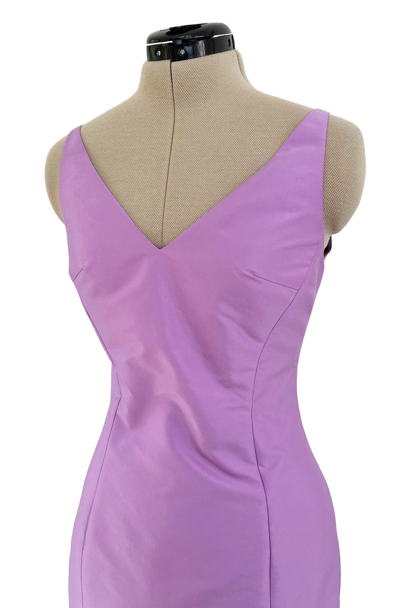 Prettiest 1990s Isaac Mizrahi Pale Pastel Lavender Silk Dress w Flared Skirt & Back Bow