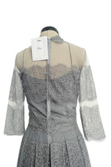 2018 Christian Dior by Maria Grazia Chiuri Silver Grey Net and Banded Lace Dress w Silk Slip