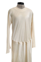 1970s Halston Couture by Roy Halston Bias Cut Silk Dress w Flared Sleeves & Keyhole Back Slit