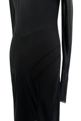 Fabulous Fall 2005 John Galliano Feather Light Bias Cut Black Silk Chiffon Dress w Seaming Detailing