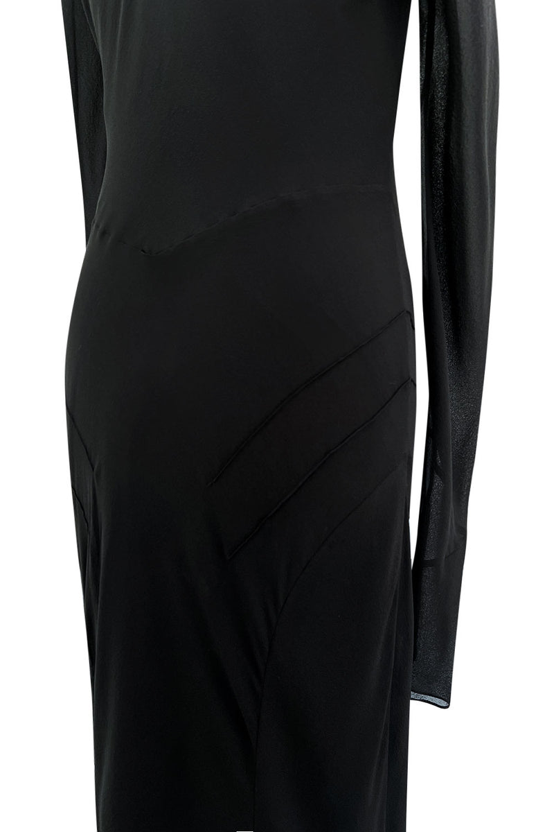 Fabulous Fall 2005 John Galliano Feather Light Bias Cut Black Silk Chiffon Dress w Seaming Detailing