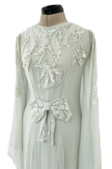 Spectacular Cruise 2011 Christian Dior by John Galliano Pale Seafoam Silk Chiffon Embellished Caftan Dress