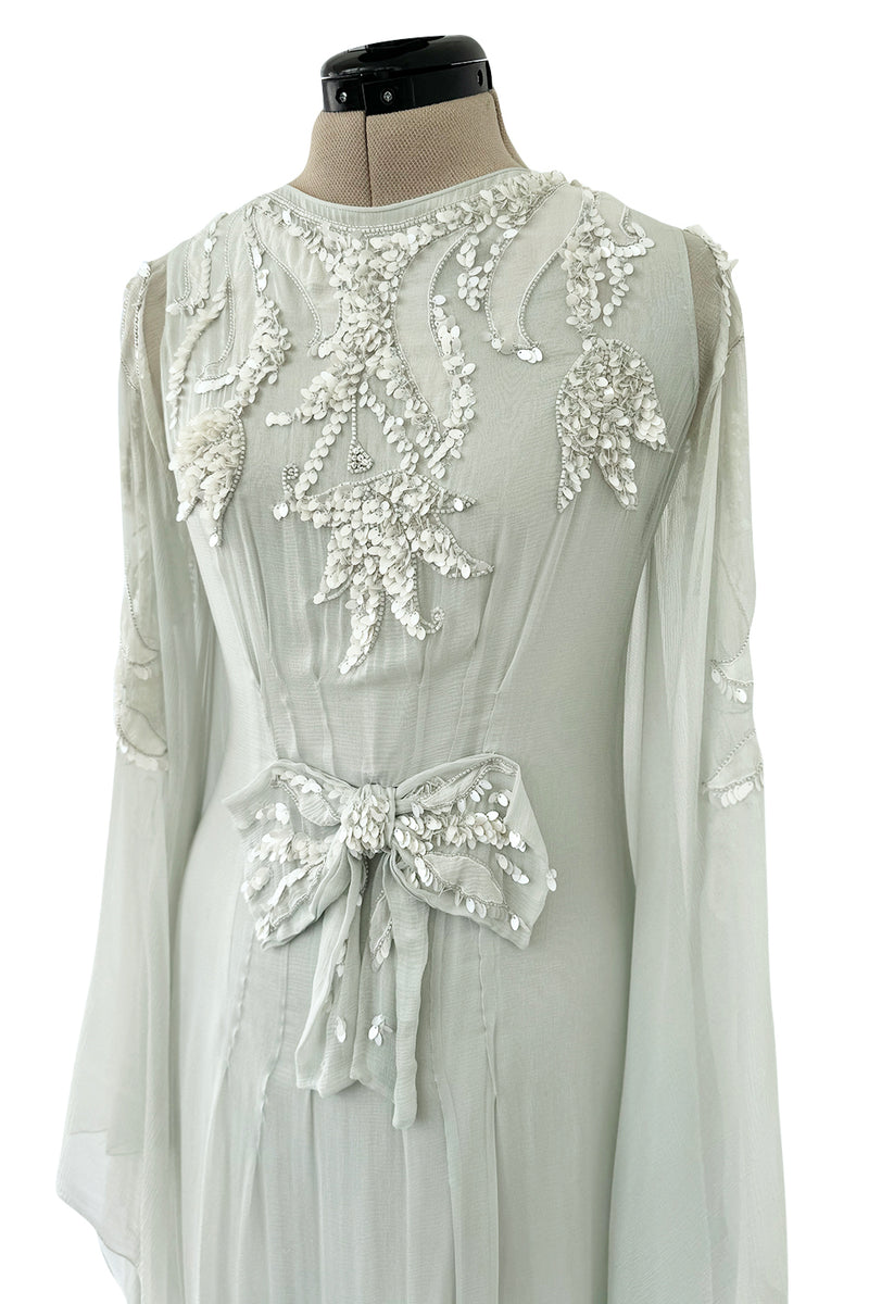 Spectacular Cruise 2011 Christian Dior by John Galliano Pale Seafoam Silk Chiffon Embellished Caftan Dress