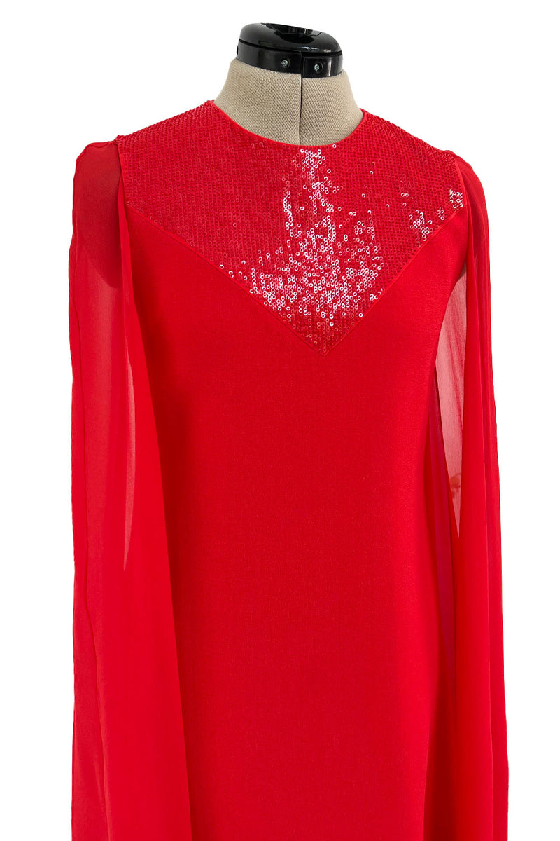 Resort 2019 Givenchy by Clare Waight Keller Red Crepe Dress w Angel Sleeves & Sequin Detailing