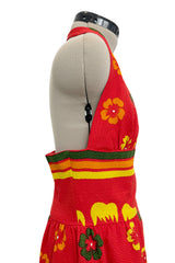 Gorgeous 1971-1972 Lanvin by Jules-Francois Crahay Floral Printed Coral Cotton Pique Backless Halter Dress