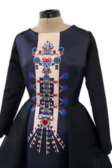 Fabulous Fall 2014 Mary Katrantzou Deep Blue & Black Digitally Printed Mini Dress w Full Skirt