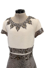 Superb Fall 2007 Oscar de la Renta Runway Look 38 Sequin & Bead on Ivory Boucle Wool Runway Dress