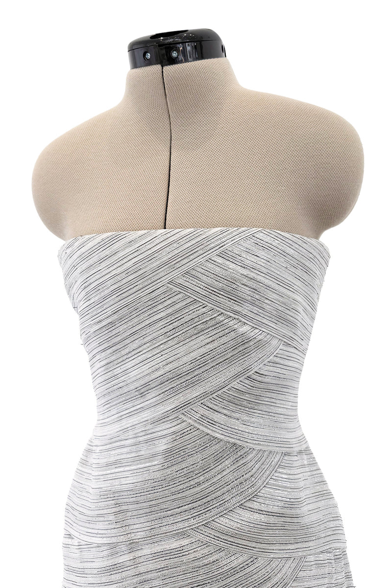 Etheral Spring 2018 Chanel by Karl Lagerfeld Runway Look 89 Finale Strapless Metallic Silver Dress