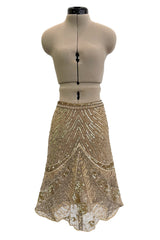 Prettiest 2000s Valentino Roma Metallic Gold Sequin & Bead Silk Chiffon on Netting Top and Skirt Set