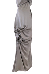 Wonderful Fall 2008 Christian Dior by John Galliano Deep Silver Silk Bias Cut Dress w Fabric Flower Details