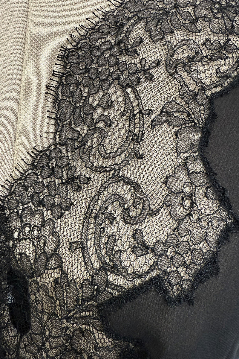 Beautiful mid-1980s  Emanuel Ungaro Haute Couture Black Silk Chiffon & Handmade Lace Wrap Top