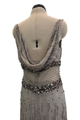 2010s Valentino by Pierpaolo Piccioli & Maria Grazia Chiuri Sequin & Rhinestone Embellished Deep Silver Silk Dress