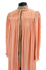 Versatile 1981 Bill Tice Full Length Pleated Peach Coloured Jersey Coat w Gold Cord Detailing