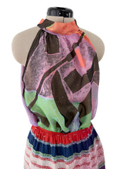 Exceptional Spring 2000 Giorgio Armani Runway Hand Beaded Silk Skirt & Silk Chiffon Top Set