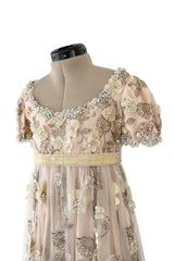 Outstanding 1967 George Halley Couture Heavily Embroidered, Rhinestone & Applique Soft Pink Dress