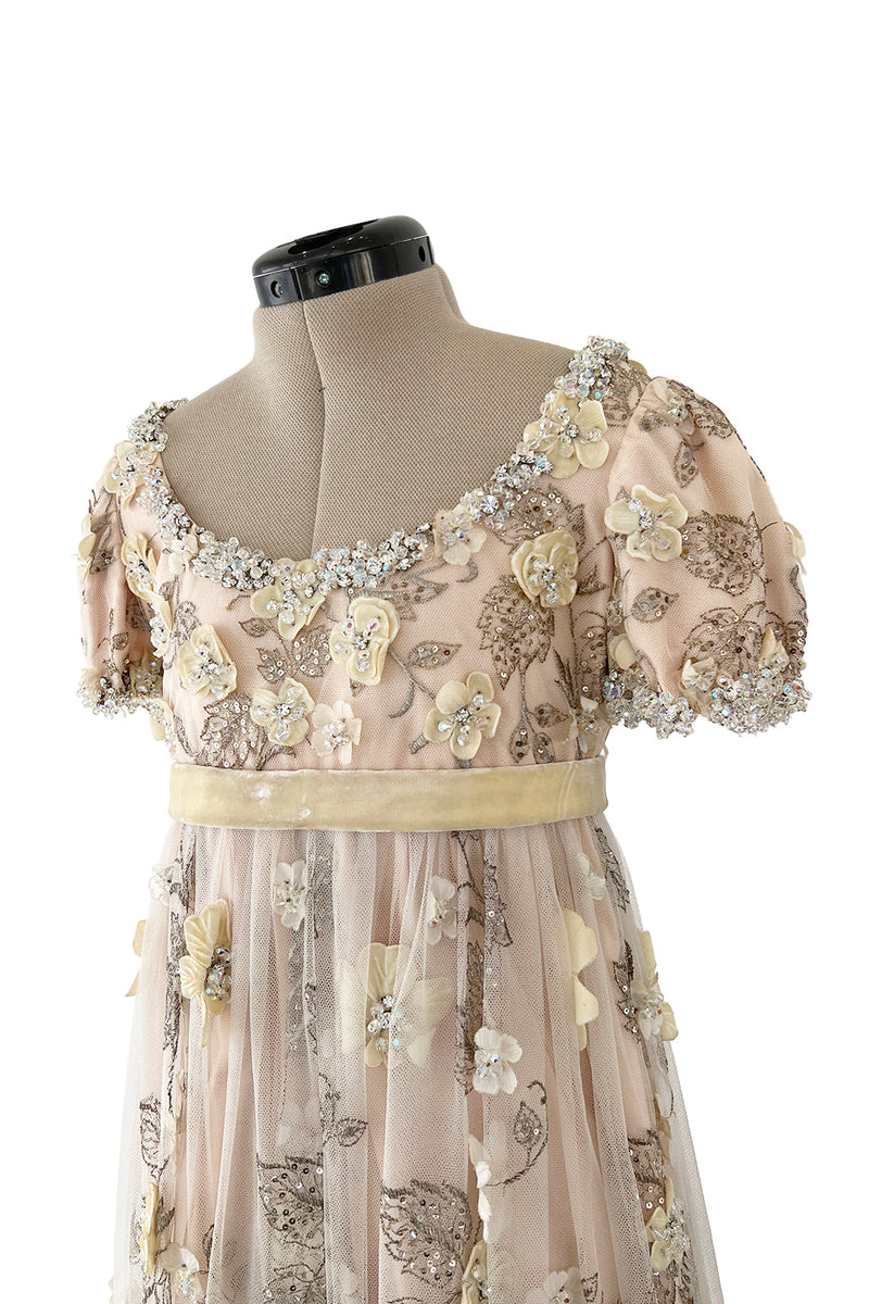 Outstanding 1967 George Halley Couture Heavily Embroidered, Rhinestone & Applique Soft Pink Dress