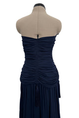 Fall 1985 Yves Saint Laurent Runway & Ad Campaign Blue Silk Jersey Tasselled Corset & Skirt Set
