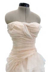 Divine Spring 2017 Carolina Herrera Palest Peach Ivory Silk Organza & Silk Net Strapless Ruffled Wedding Dress