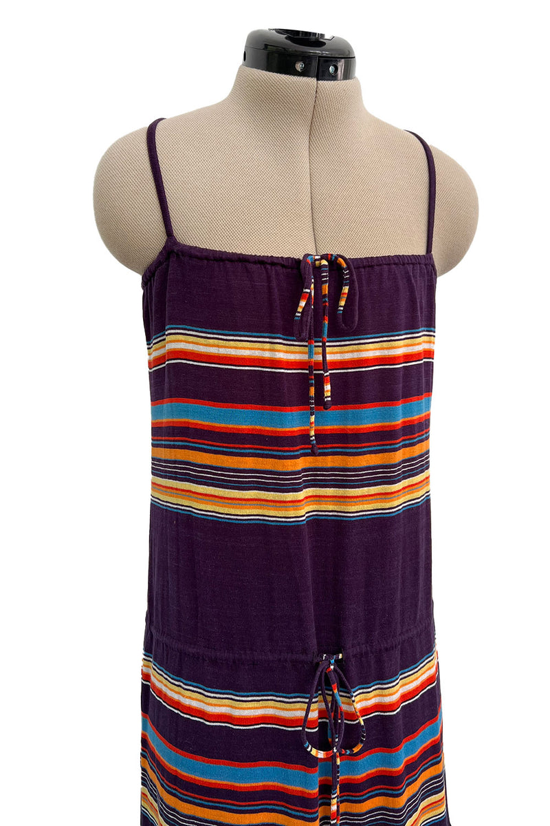 Spring 1977 Christian Dior by Marc Bohan Purple & Multi Coloured Stripe Cotton Jersey Dress