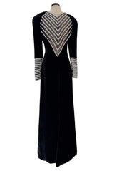 Incredible Fall 1986 Valentino by the Original Mr. Valentino Black Velvet Dress w Rhinestone Insets