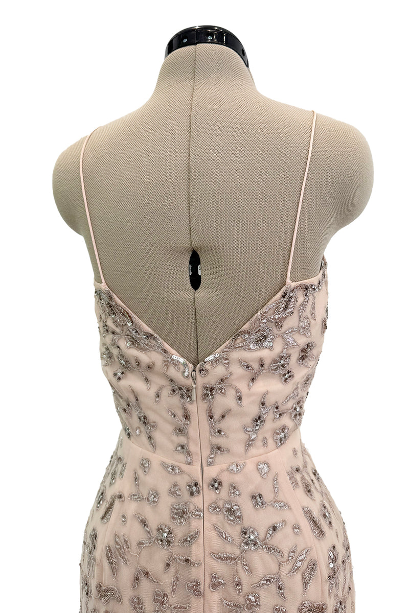 Dreamy Spring 2012 Oscar de la Renta Runway Look 47 Nude Pink Feather Dress w Silver Thread Flowers Detailing