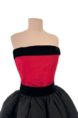 Exceptional c.1990 Nina Ricci by Gerard Pipart Haute Couture Strapless Red & Black Silk Dress